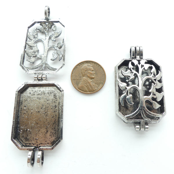 Pendant, Rectangle Shape with Tree Design for Aromatherapy, 25x25mm, Sold Individually