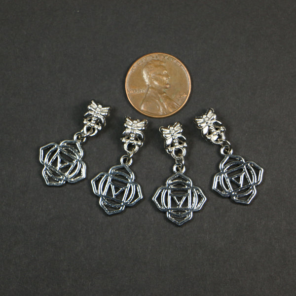Charms, Silver Tone, Chakra Symbols, Root Chakra, 15mm Diameter, Sold in Sets of 2