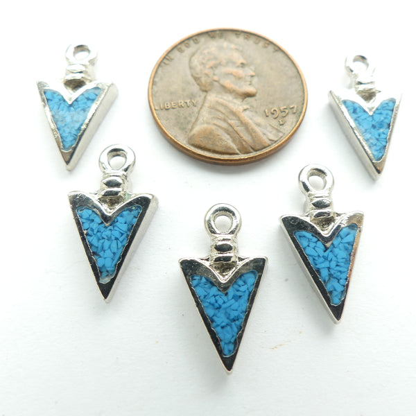 Charms, Silver Tone with TQ Inlay, 17mm Long, Sold by the Pair