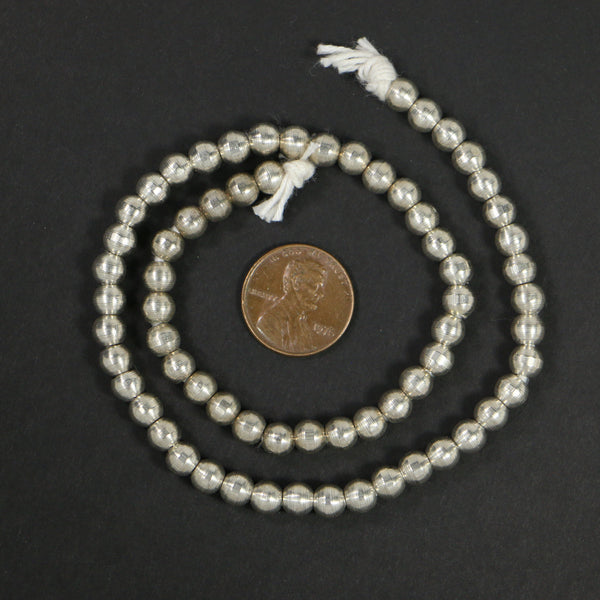 Cast Silver Plated Brass, Round 5mm Beads on 13-inch Strands