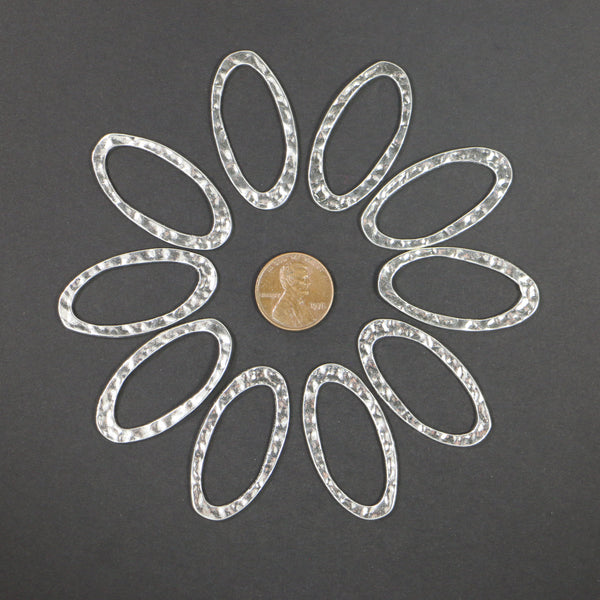 Cast Connectors Large Flat Hammered Look Ovals 40x20mm, Sold in Sets of 6