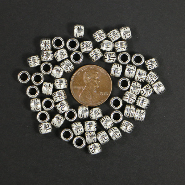 Cast Antiqued Silver-Tone Mini Barrel Beads, 4x6mm, Large Hole, Sold by Pkg of 30 grams