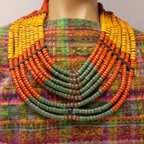 Naga Konyak Bib Necklace, Original Antique, 8 Strands, 30 inches Long