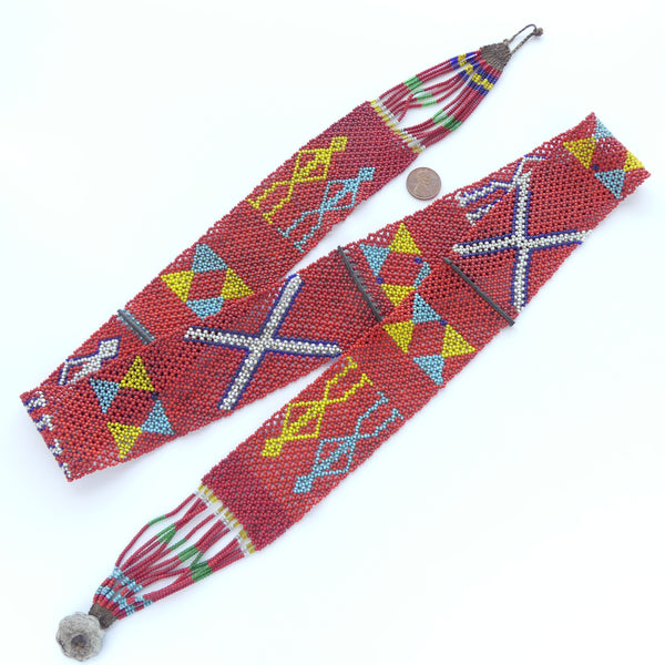 Naga Konyak Belt,  Men's Sash, Beadworked with Tiny Beads, 2 inches Wide, 42 inches Long