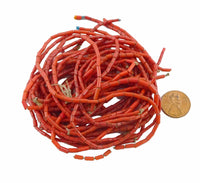 Naga Glass, Antique Thin Red Tubes, 3-9x2mm, Bags of 44 Grams