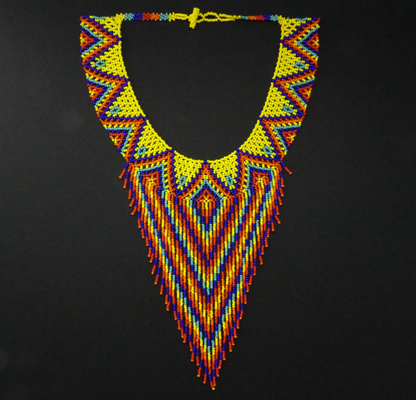 Collar with Fringe, Nativo Style, Yellow with Multicolor, 18 inche Collar plus 7" Fringe