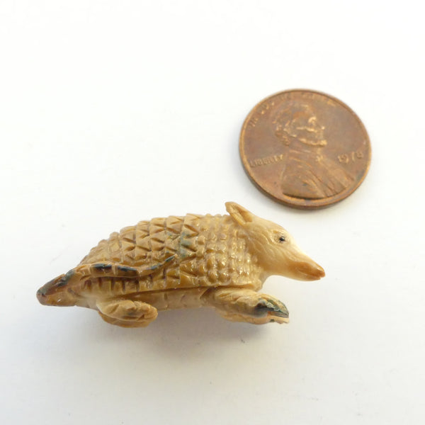 Bone, Mammoth Tusk Baby Armadillo Pocket Pal, Carved on Both Sides, 30mm Long
