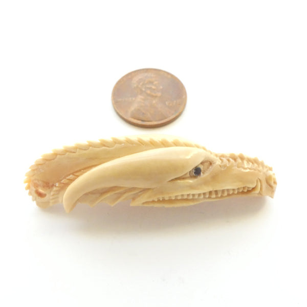 Bone, Mammoth/Walrus Tusk, Dragon Head Pendant Carved on all sides, 50mm Long