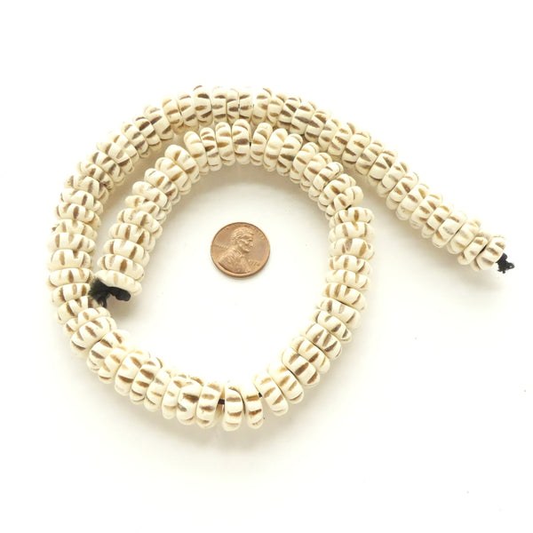 Bone, Ruffle Edge Slices, Tea Stained Antique Look, 5x13mm on 17-inch Strands