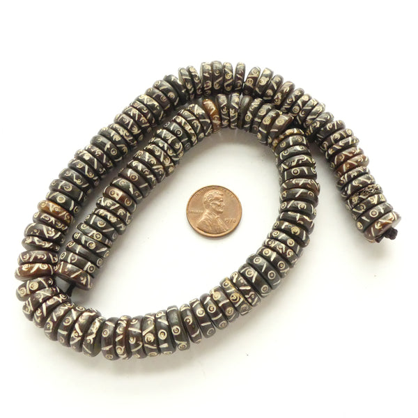 Bone, Indian Batik Slices, Diagonal & Spiral Pattern, 4x12mm on 17-inch Strands