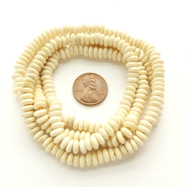 Bone, Rondelles Warm Ivory Color, 3x6mm on long 30 Inch Strands