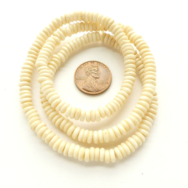 Bone, Cream Color Slices 2x5mm on 20-inch Strands