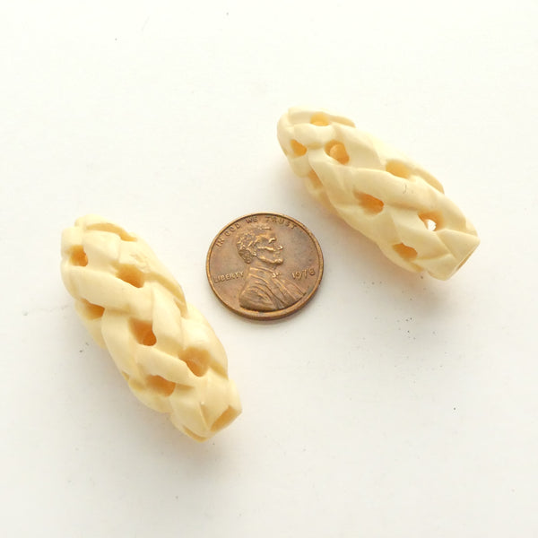Bone, Large Oval Openwork Carved Beads, 38x14mm, Sold Individually
