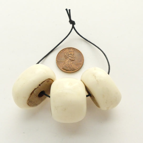 Bone, Kenyan White Cow Bone Beads, 12x22mm, Sold in Sets of 3