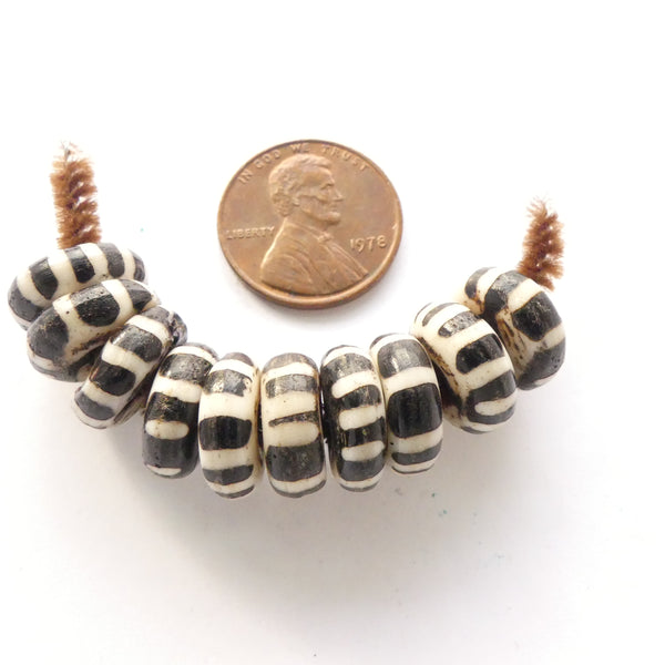 Bone, Indian Striped Slices Ivory & Dark Brown Color,  5x12mm, Sold by Sets of 10