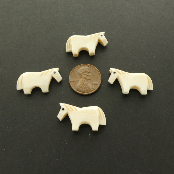 Bone, Ponies Hand Carved in the Philippines, 12x25mm, Sold by the Set of 4