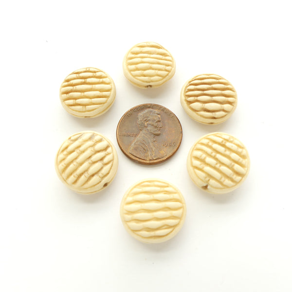 Bone, Coin Shape with Bamboo Pattern, 17mm Diameter, Sold in Sets of 2