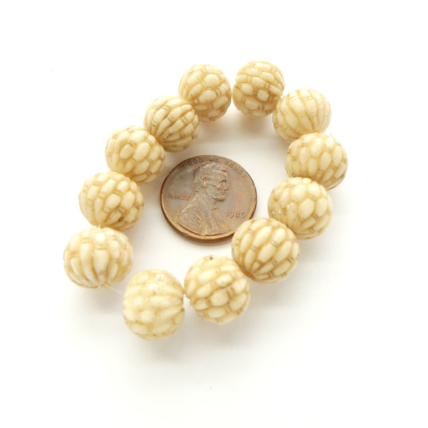 Bone, Round Bead with Bamboo Pattern, 12mm Diameter, Sold in Sets of 2