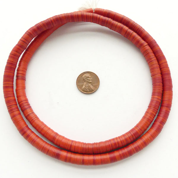 Vinyl Heishi, Vintage Red From Africa, 8mm diamater on 28-inch Strands
