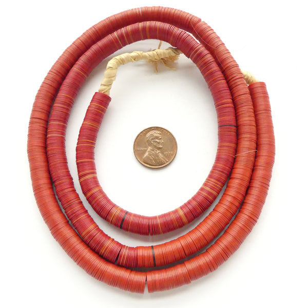 Vinyl Heishi, Vintage Red 8mm Diameter on 30-inch Strand