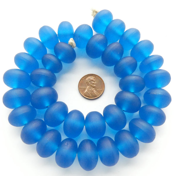 Resin Aqua Dark Matte Oblates, 12x17mm on 17-inch Strands