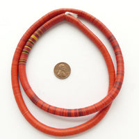Vinyl Heishi, Vintage Red, 7mm Diameter on 28-inch Strand