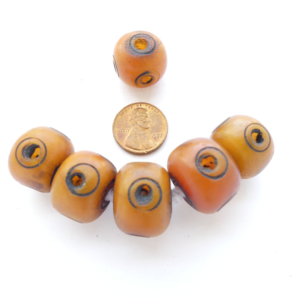 Berber Amber, Dark Amber Color with "Eye" Designs and 3-Way Holes, Oblates 29x34mm, Sold Individually