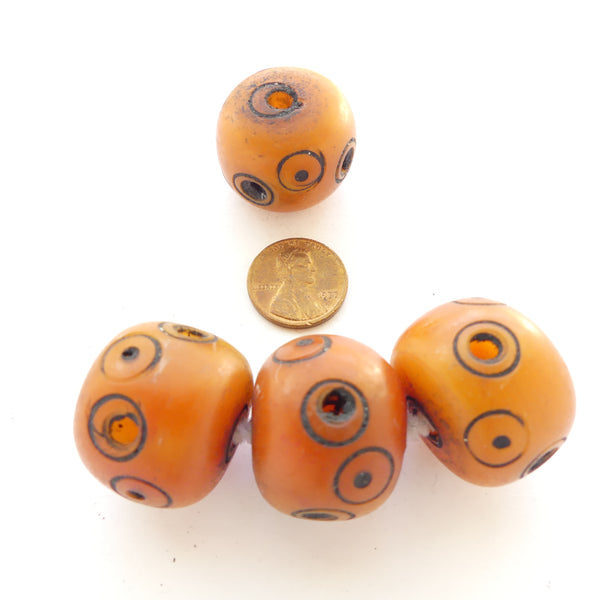 Berber Amber, Dark Amber Color with Black "Eye" Designs & 3-Way Holes, Oblates 22x24mm, Sold Individually