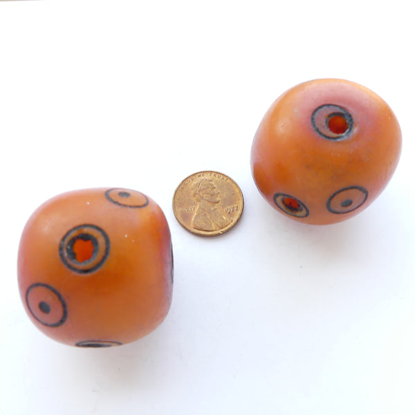 Berber Amber, Dark Amber Color with Black "Eye" Designs and 3-Way Holes, Oblates 11x22mm, Sold Individually