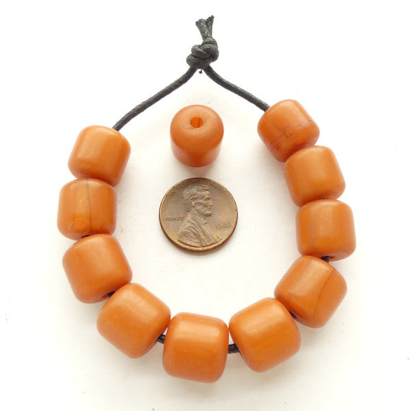 African Amber, Faux Amber, Dark Amber Short Barrels 12x13mm, Sold by Sets of 10
