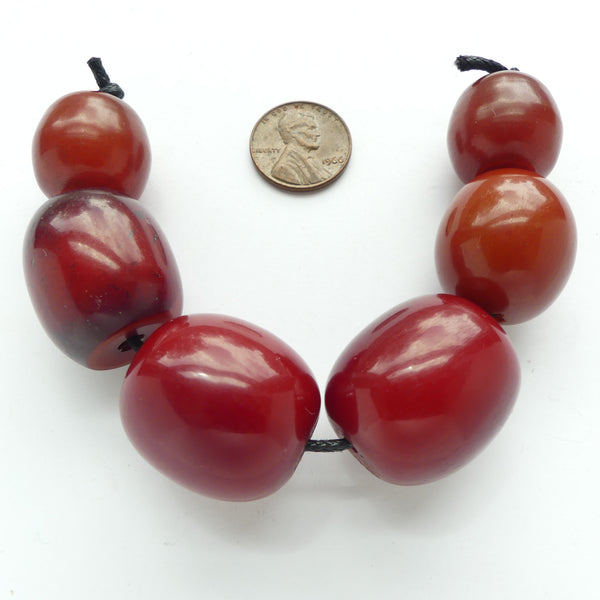 Resin, Red "Cherry Amber" Designer/Collector Beads, Largest 27x24mm, Sold as Set of 6