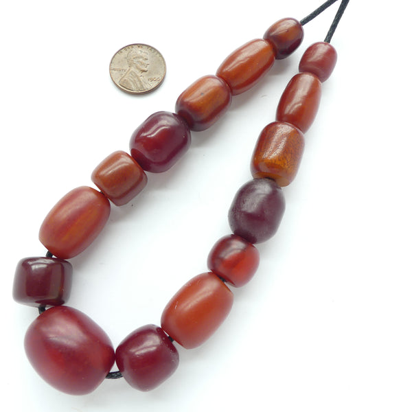 Resin, Red Faturan Amber, Collector/Designer Set of 15 beads, 12x10 to 24x18mm