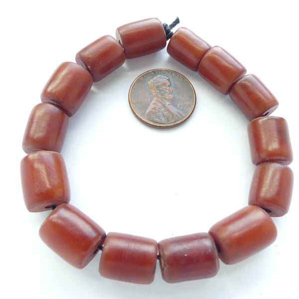 Resin, Opaque Brown, Small Cylinders, 11x9mm, Sold as a Set of 14 Beads
