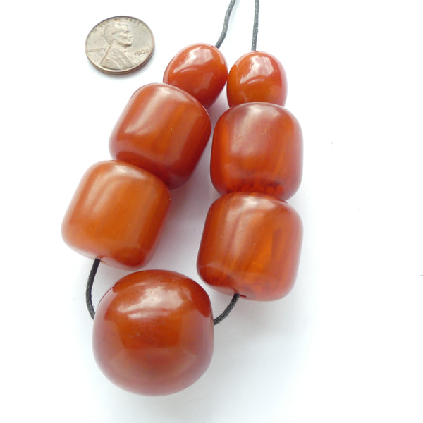 African Amber, Vintage, Dark Amber, Designer/Collector Set of 7 Beads, Largest 24mm Diameter