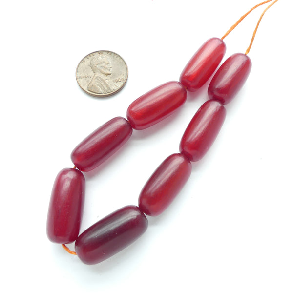 Resin, Red, Cylinders with Rounded Ends, 22x10mm, Sold as a Set of 8 Beads