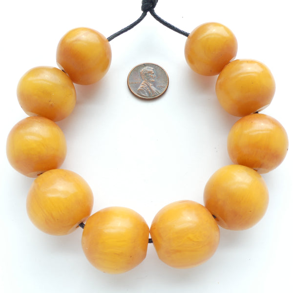 African Amber, Vintage, Warm Yellow, Round 24mm Diameter  Beads, Sold Individually