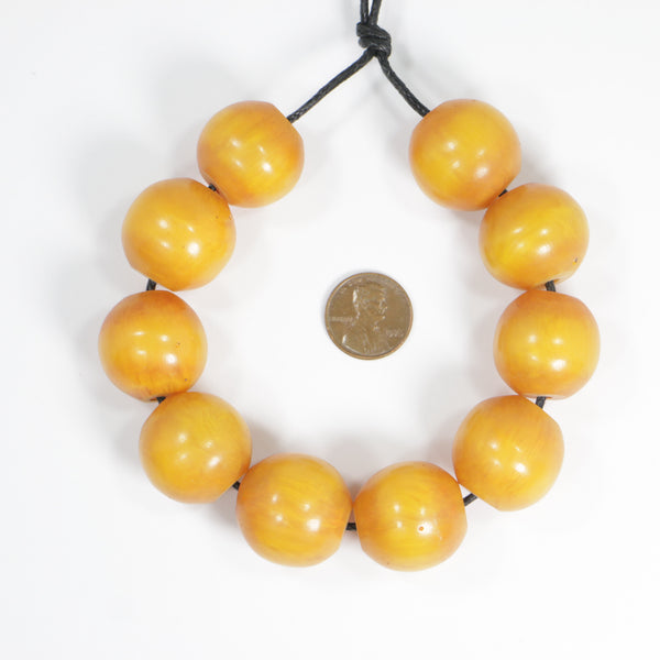 African Amber, Vintage, Warm Yellow, Round 24mm Diameter  Beads, Sold Individually