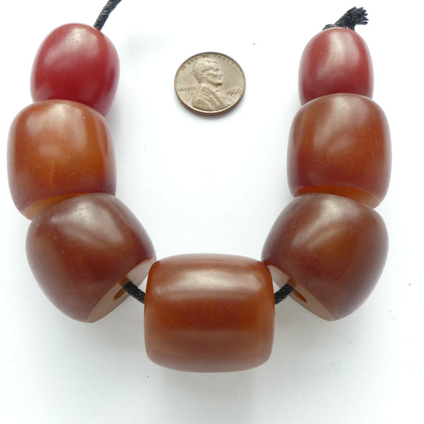 Resin, Red, Possibly Faturan, Robust Barrels & Ovals, Largest 23x23mm, Sold as Set of 7