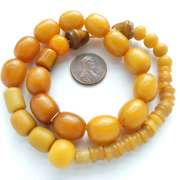 Resin, Mixed Lot of Vintage Ovals and Worry Bead/Mala Parts, 16-inch Strands
