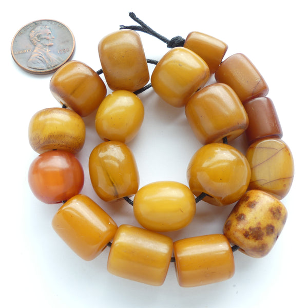 African Amber, Vintage, Small East African Shapes Under 15mm Diameter, Set of 18 Beads