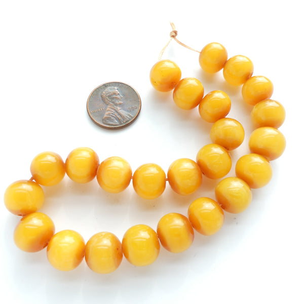 Resin, Amber Color, Small Round 10mm Diameter Beads with Reddish Ends, Sets of 10