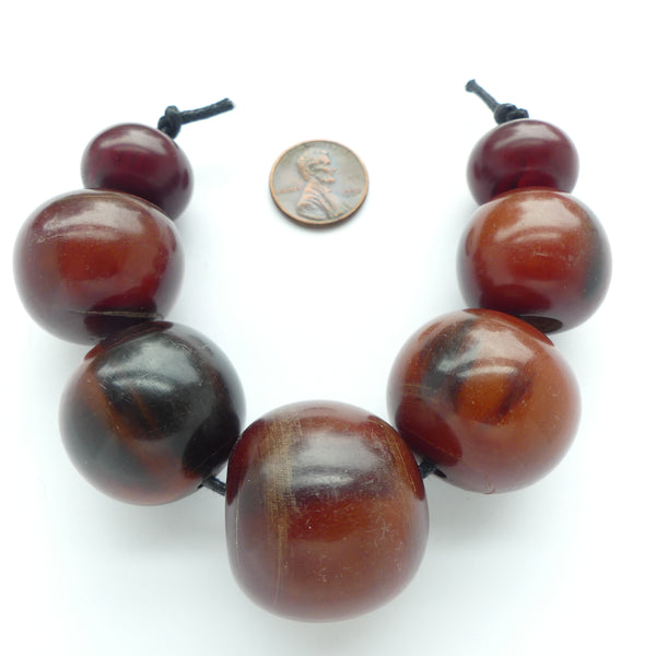 Resin, Like Giant Cherries, Round Faturan Amber 20mm to 30mm Diameter, Set of 7