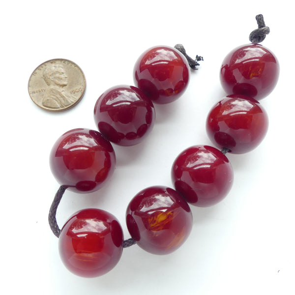 Resin, Red "Cherry Amber" 18mm Round Beads, Possibly Faturan, Sold Individually