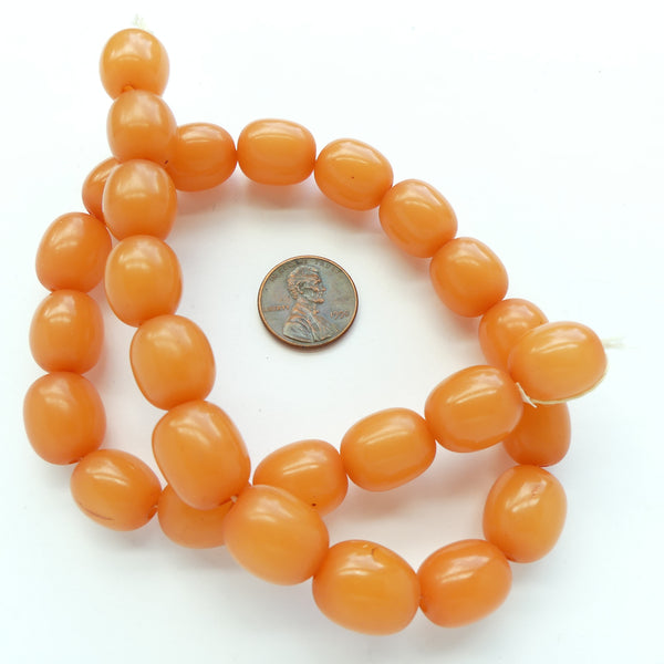 Resin, Orange, Oval 15x12mm on 16-inch Strand