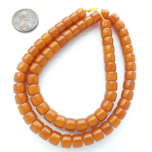 Resin, Burnt Orange, Short Tube, 6x8mm on 16-inch Strands, Sold in Sets of 12 Beads