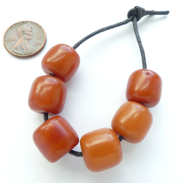 Resin, Burnt Sienna, Short Cylinders 13x13mm, Sold in Sets of 6 Beads