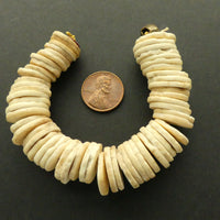 Ostrich Eggshell Heishi, Vintage, Smooth 14-18mm Diameter Beads on Short 5-inch Strand