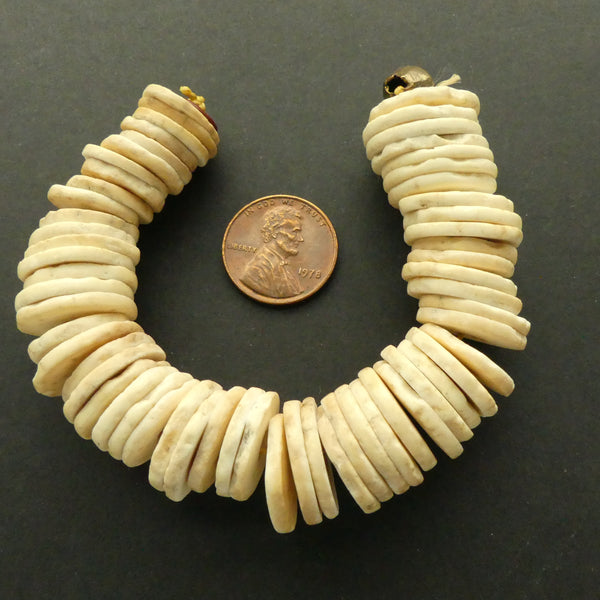 Ostrich Eggshell Heishi, Vintage, Smooth 14-18mm Diameter Beads on Short 5-inch Strand
