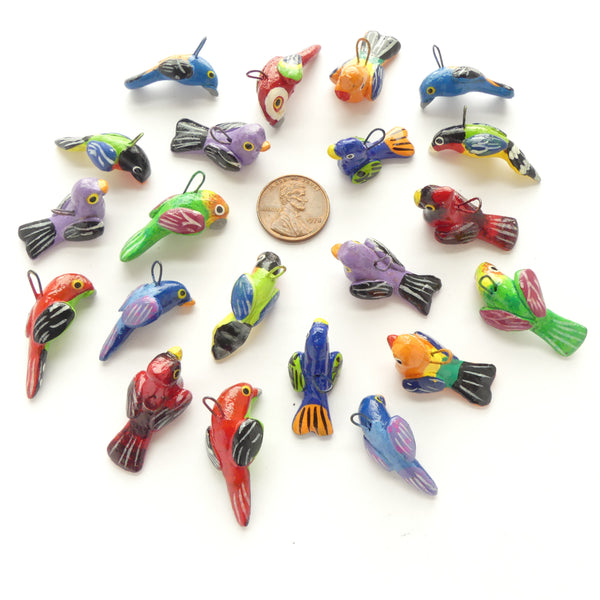 Clay Birds, Mini, Guatemalan, Assorted Colors and Shapes, Set of 12