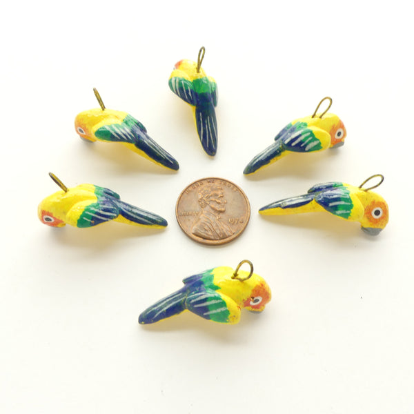 Clay Birds, Mini. Guatemalan, Yellow Parrots, 30mm, Sets of 6